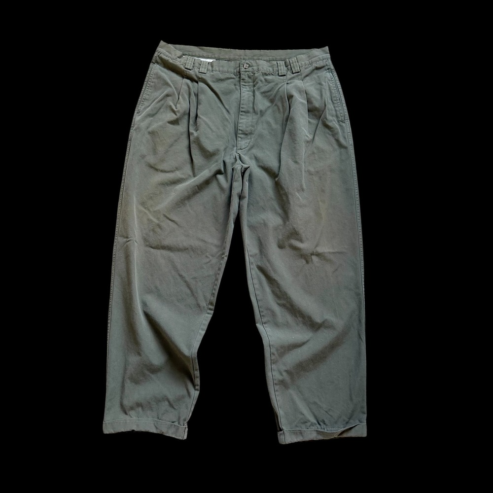80's American Eagle Pleated Chino Pants Olive Green 40x32 Cuffed Relaxed Fit